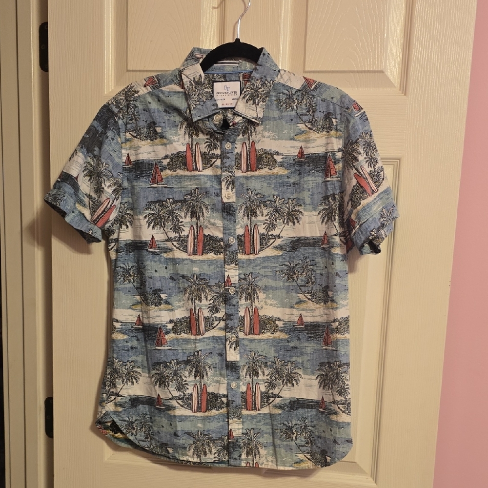 Denim & Flower Blue Tropical Print Shirt